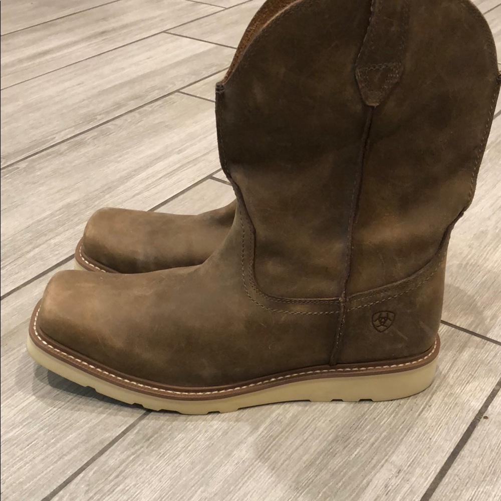 Ariat Brown Leather Western Pull-On Work Boots